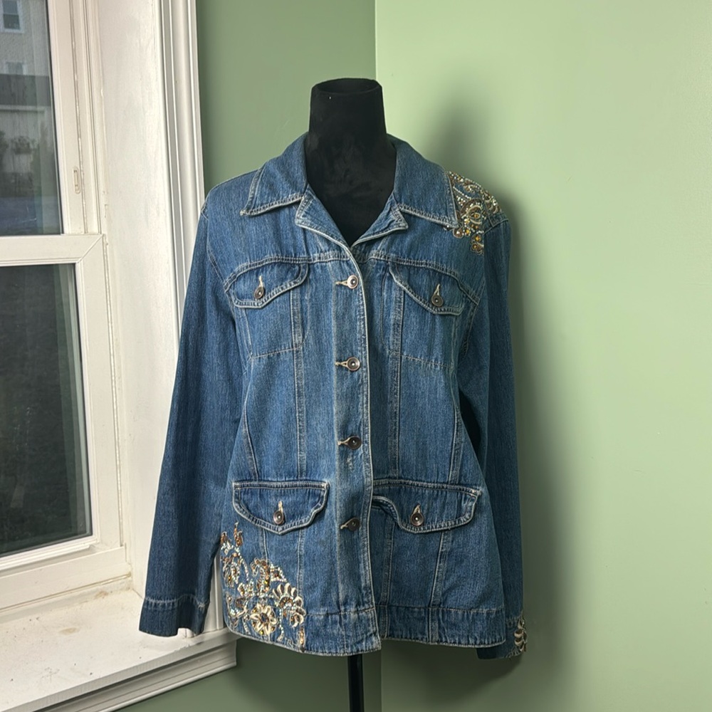Khazana embroidered and Crystal denim jacket 1X